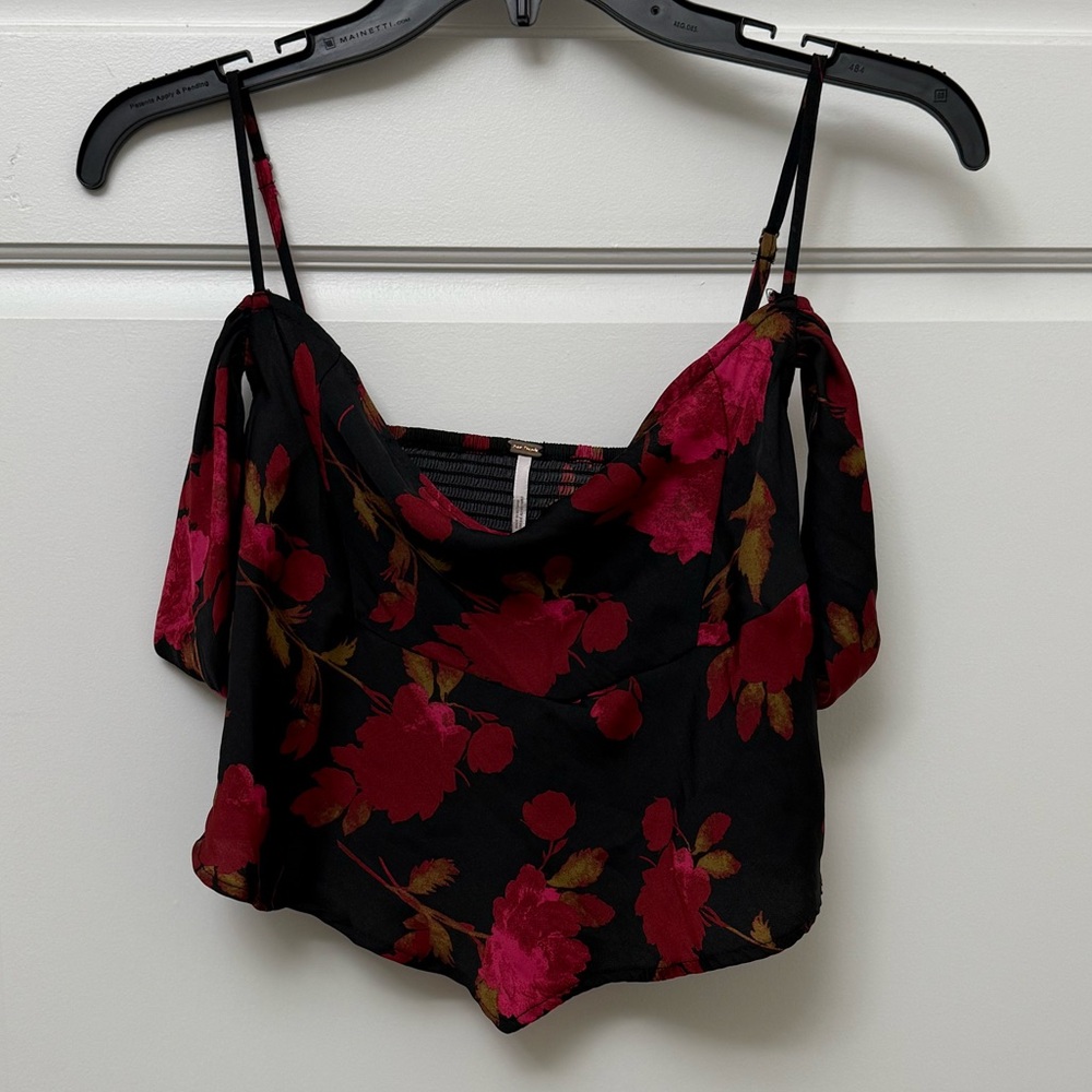 Free People Black and Red Floral Camisole